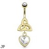 Celtic Knot with Single Clear Gem Heart Dangle Gold Tone Navel Ring