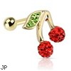 Cherry with Red And Green CZ Gold Toned Stainless Steel Tragus