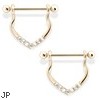 Chic 14K Gold Dangling Nipple Ring with Clear Gems, 14 Ga