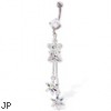 Christmas Belly Button Ring with Dangling Angel And Two Snowflakes