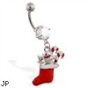 Christmas Belly Ring with Dangling Stocking