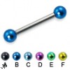 Colored ball straight barbell, 12 ga