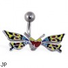 Colorful butterfly with heart belly ring