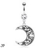 Crescent Moon with Weaving Pattern Dangle Surgical Steel Navel Ring