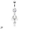 Cross with Gem Circle Dangle And Round Gem Mini Dangle Surgical Steel Navel Ring