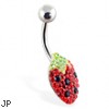 Crystal jeweled strawberry belly ring