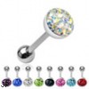 Crystal paved ball tongue ring, 14 ga