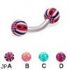 Curved barbell with acrylic checkered balls, 12 ga