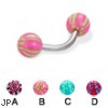 Curved barbell with acrylic checkered balls, 14 ga