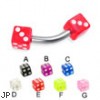 Curved barbell with acrylic dice, 16 ga