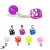 Curved Barbell with Acrylic Dice And Ball, 16 Ga