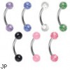 Curved barbell with acrylic glitter balls, 16 ga