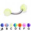 Curved barbell with acrylic layered balls, 14 ga