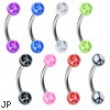 Curved barbell with acrylic peace sign balls, 16 ga