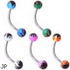 Curved barbell with colored flame balls, 16 ga