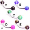 Curved barbell with colored fossil acrylic balls, 16 ga