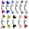 Curved Barbell with Double Jeweled Acrylic UV Balls, 16 Ga