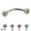 Curved barbell with epoxy striped balls, 12 ga