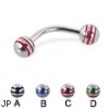 Curved barbell with epoxy striped balls, 14 ga