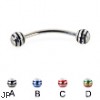 Curved barbell with epoxy striped balls, 16 ga