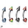 Curved barbell with epoxy striped cones, 16 ga