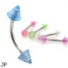 Curved barbell with glow-in-the-dark acrylic cones, 16 ga