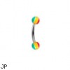 Curved barbell with rasta colored balls, 16 ga