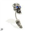 Curved jeweled skull head and tail belly ring