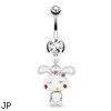 Cute Bunny with Mini-Dangle Body And Gemmed Cheeks Surgical Steel Navel Ring