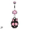 Cute Skull Black with Pink Ribbon And Enamel Plated Heart Eyes Surgical Steel Navel Ring