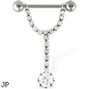 Dangling gem nipple ring, 14 ga