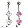Dangling heart belly button ring