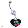 Dangling heart belly ring with cherries