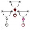 Dangling heart nipple ring, 14 ga