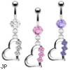 Dangling heart with jewels navel ring (titanium shaft)