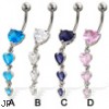 Dangling hearts belly button ring