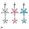 Dangling jeweled flower belly ring