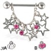 Dangling stars nipple ring, 14 ga