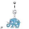 Decorative Elephant with Sky Blue Enamel Plating Dangle Surgical Steel Navel Ring