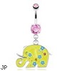 Decorative Elephant with Yellow Enamel Plating Dangle Surgical Steel Navel Ring