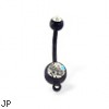 Design your own black belly button ring with double gem