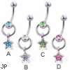 Door knocker belly button ring with dangling jeweled star