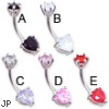 Double jewel pronged heart belly ring