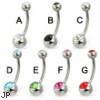 Double jeweled belly button ring, 16 ga