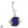 Double jeweled belly ring with dangling color changing dolphin charm