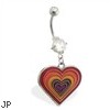 Double jeweled belly ring with dangling layered color changing heart