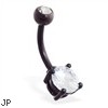 Double jeweled black coated belly ring