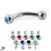 Double jeweled curved barbell, 10 ga