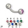 Double jeweled curved barbell, 14 ga