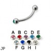 Double Jeweled Curved Barbell Eyebrow Ring, 16 Ga